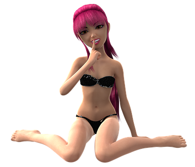 Animated Female Character Black Bikini