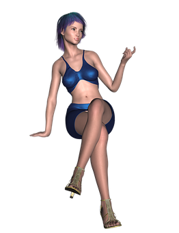 Animated Female Character Blue Outfit