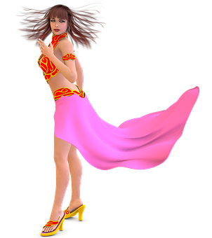 Animated Female Characterin Redand Pink Outfit