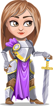 Animated Female Knightwith Sword PNG with transparent background