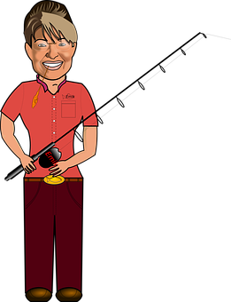 Animated Fisherman Character Holding Rod PNG with transparent background