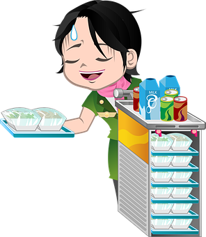 Animated Food Service Workerwith Cart PNG with transparent background