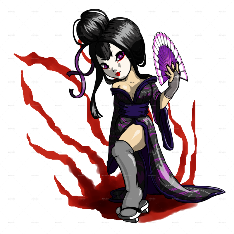 Animated Geishawith Fan PNG with transparent background