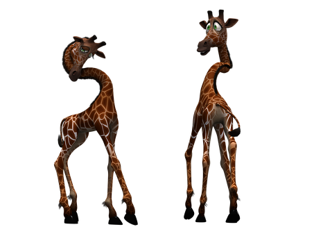 Animated Giraffes Two Poses PNG with transparent background