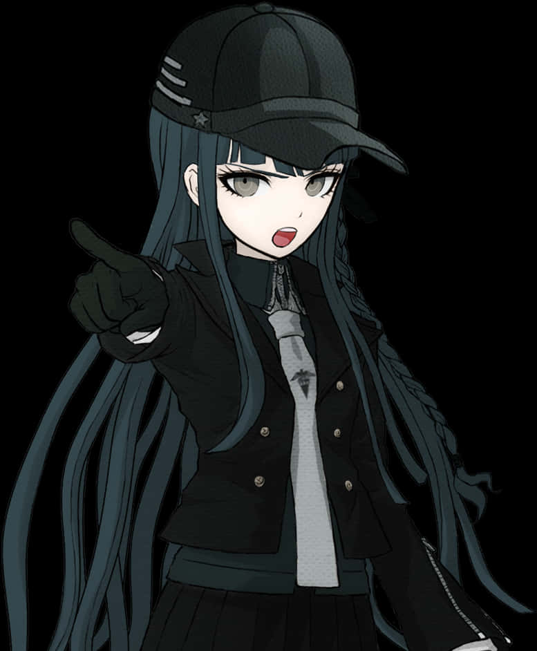 Animated Girl Pointing Emo Hair Style PNG image with a transparent background, free high-resolution download
