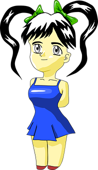 Animated Girlin Blue Dress