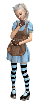 Animated Girlin Blueand Brown Outfit