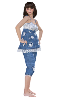 Animated Girlin Denim Dress