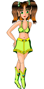 Animated Girlin Green Outfit