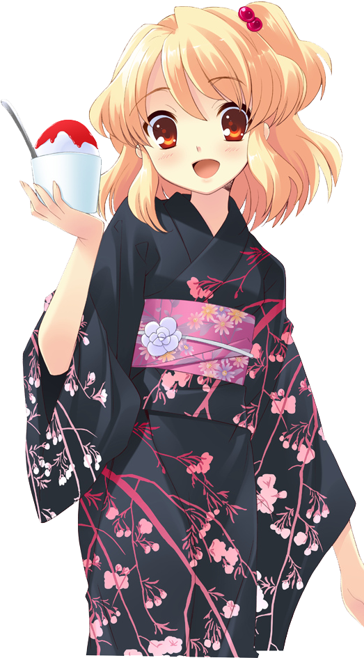 Animated Girlin Kimonowith Dessert PNG with transparent background