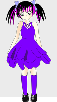 Animated Girlin Purple Dress PNG with transparent background