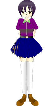 Animated Girlin Purpleand Blue Outfit