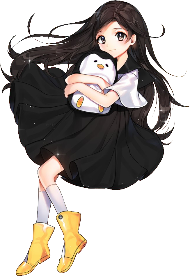 Animated Girlwith Penguin Plushieand Yellow Boots