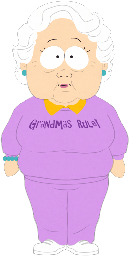 Animated Grandma Character Purple Outfit