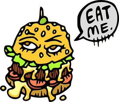 Animated Hamburger Character Eat Me Bubble PNG with transparent background