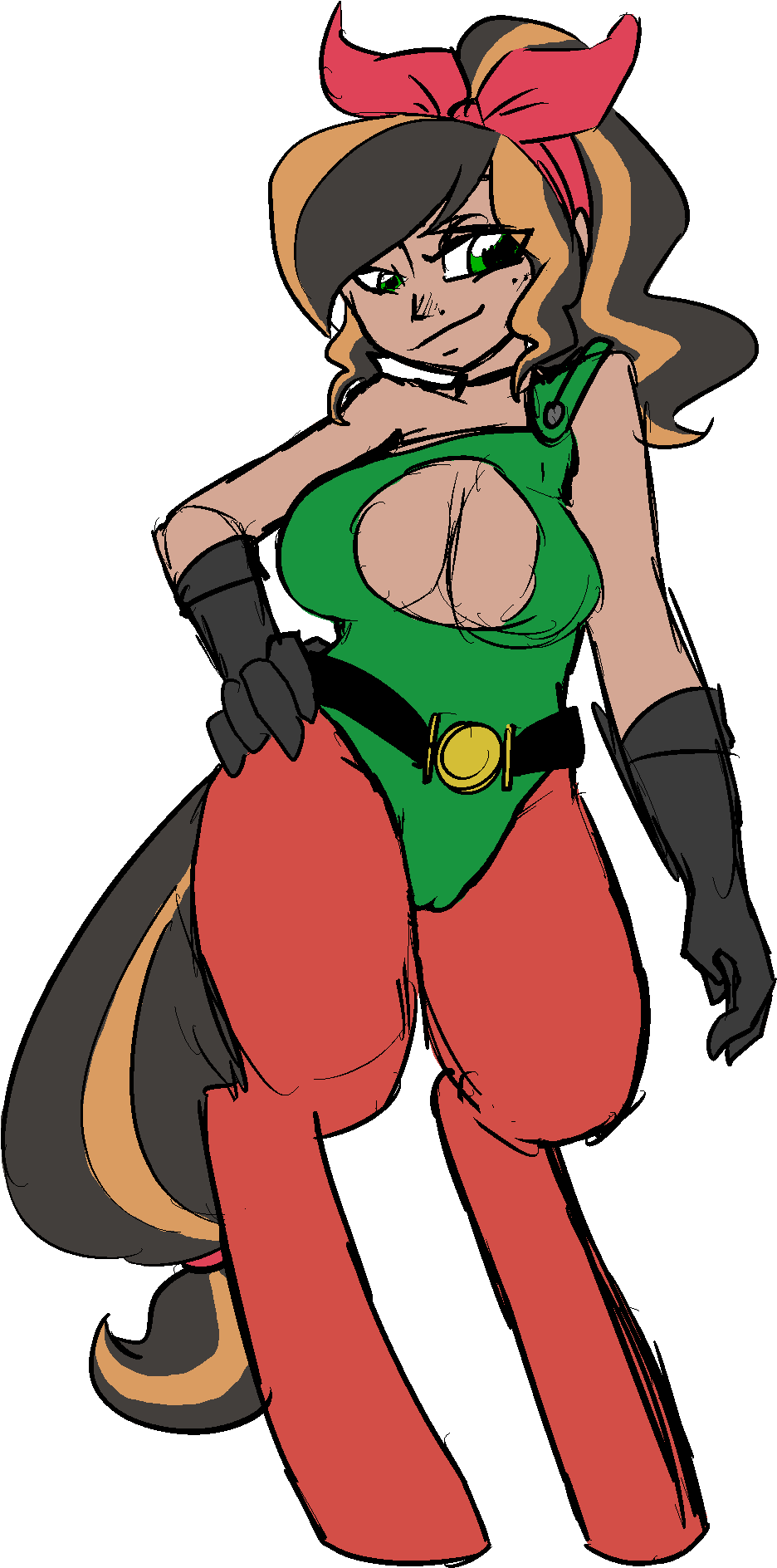 Animated Heroinein Greenand Red Outfit