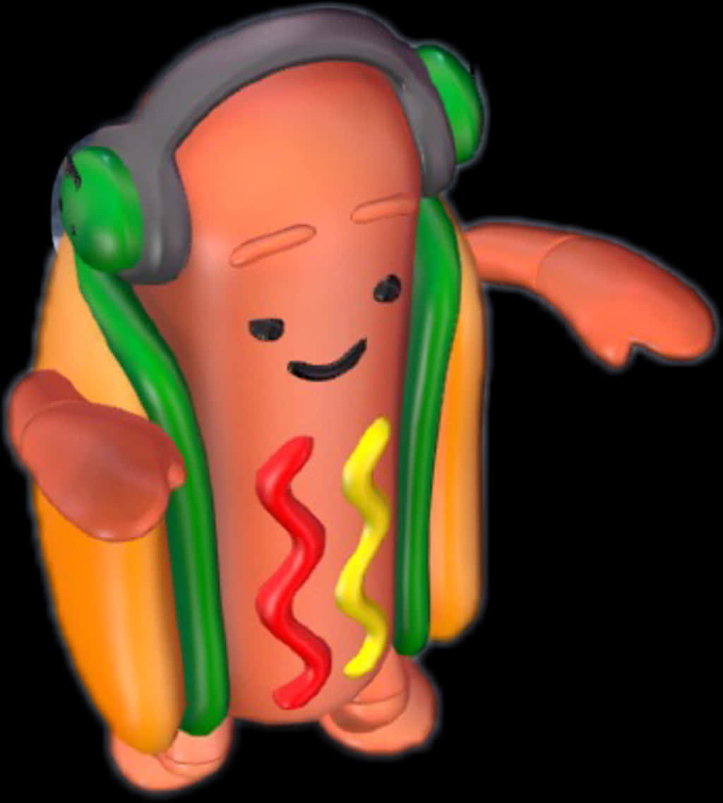 Animated Hot Dog Character With Headphones