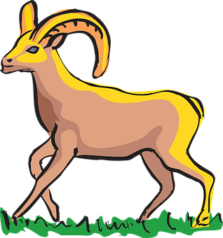 Animated Ibex On Grass PNG with transparent background