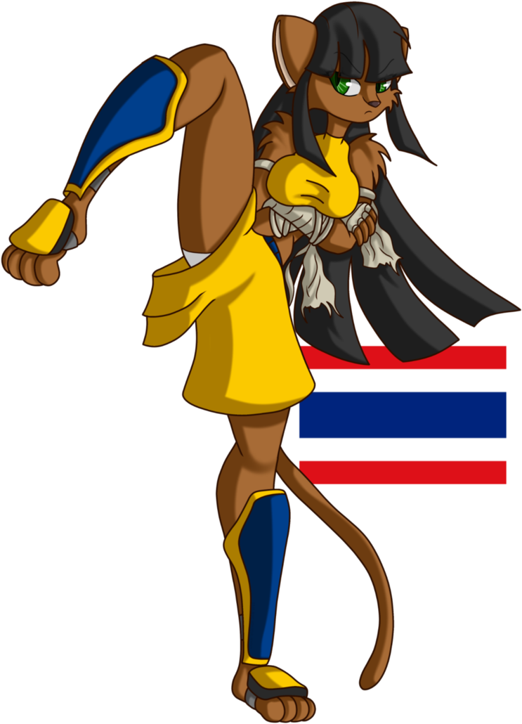 Animated Kickboxing Catwith Thai Flag