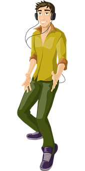 Animated Man Listeningto Music PNG with transparent background