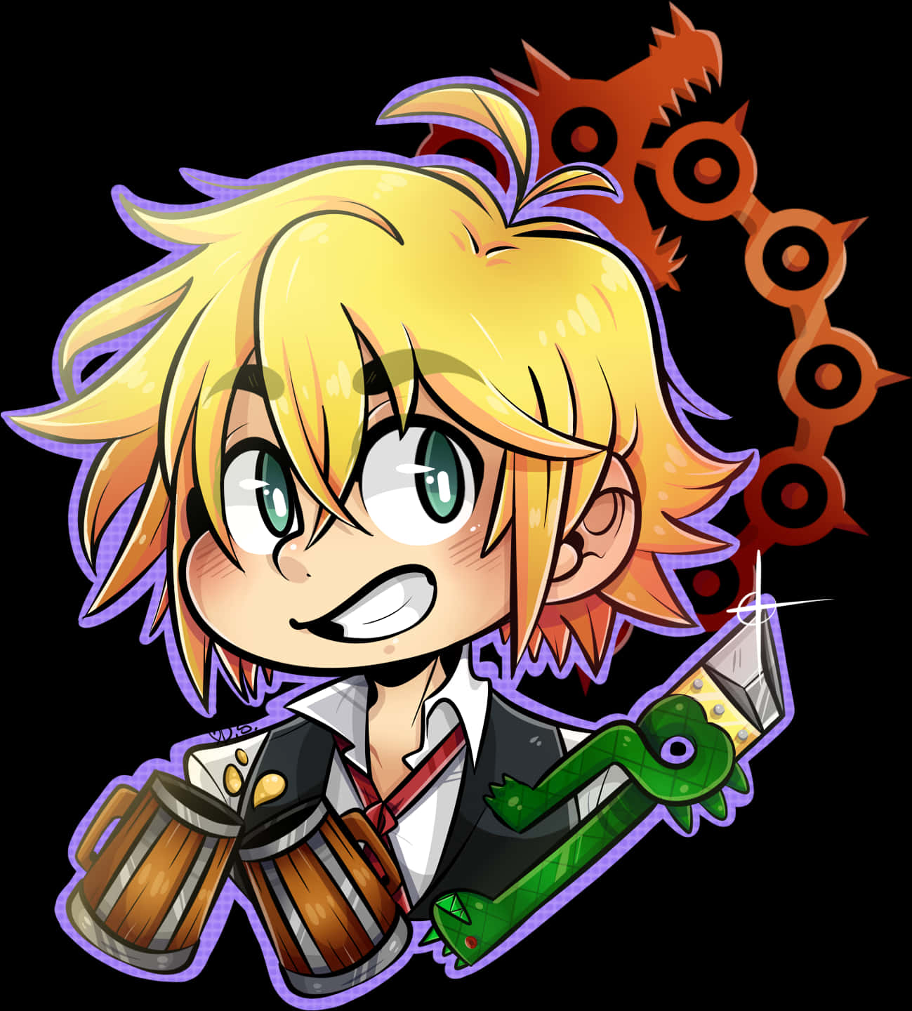 Animated Meliodaswith Demon Sword PNG with transparent background