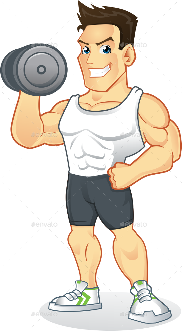 Animated Muscular Man Lifting Dumbbell