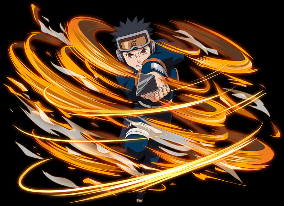 Animated Ninjawith Fire Whirlwind PNG with transparent background