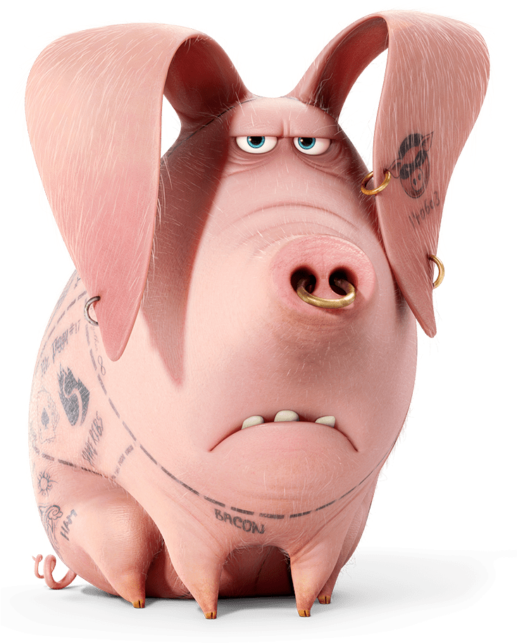 Animated Pig Character With Tattoos