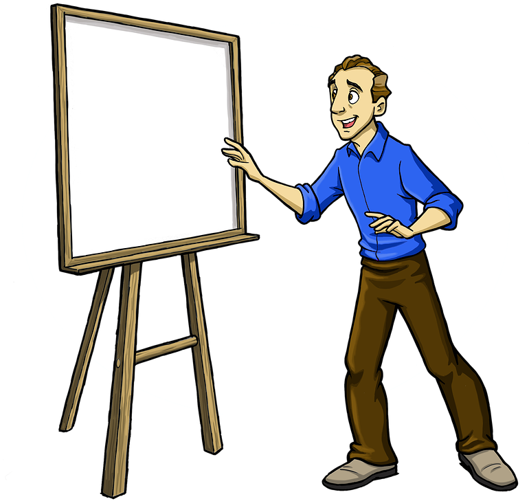 Animated Presenter With Whiteboard PNG image with a transparent background, free high-resolution download