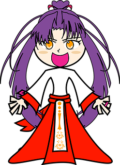 Animated Purple Haired Girlin Traditional Attire PNG with transparent background