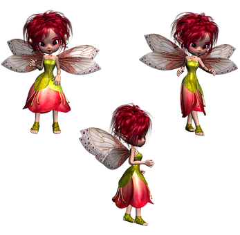 Animated Red Haired Fairy Multiple Poses