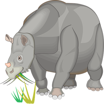 Animated Rhino Eating Grass PNG with transparent background