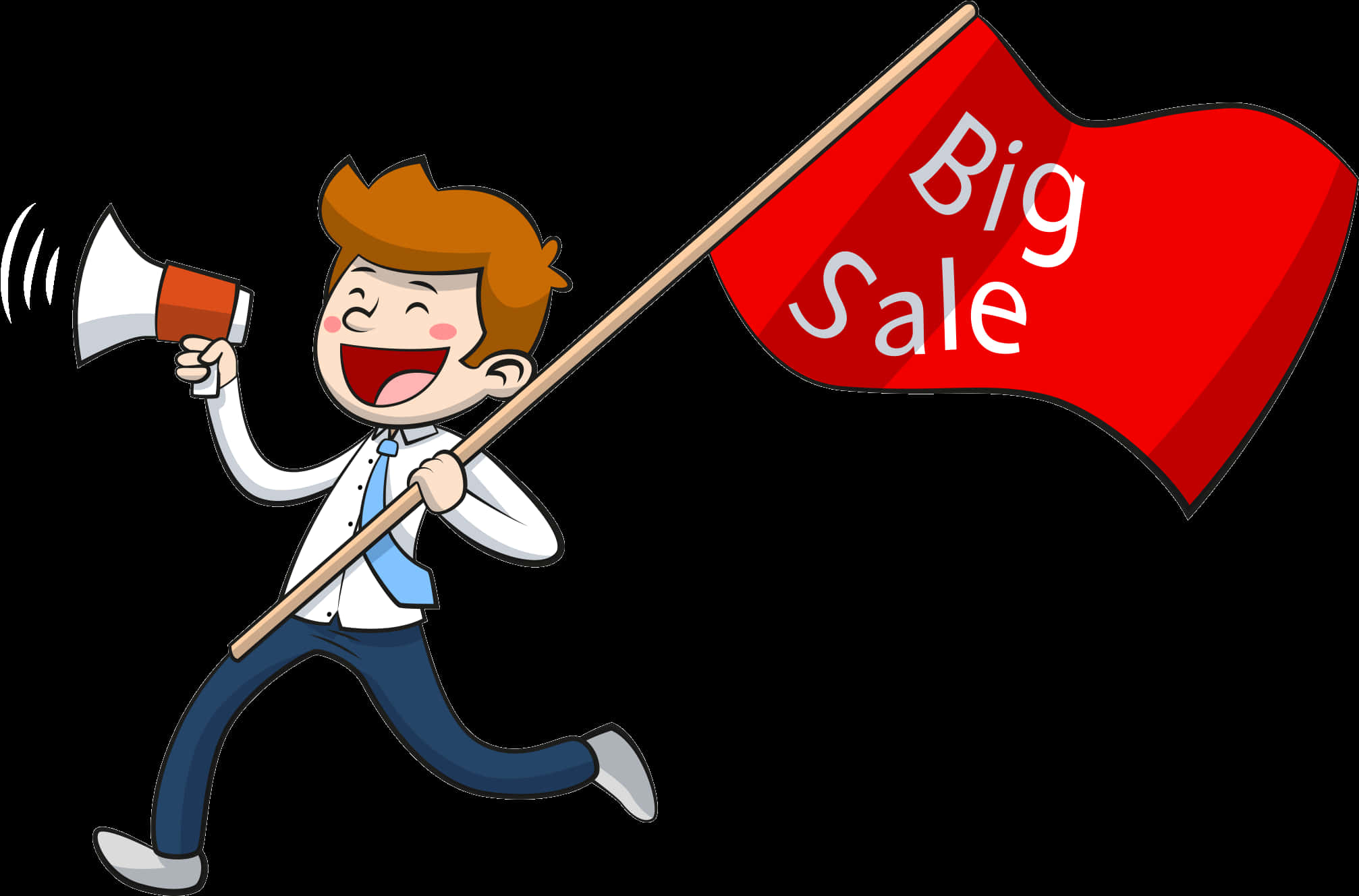 Animated Salesman Promoting Big Sale