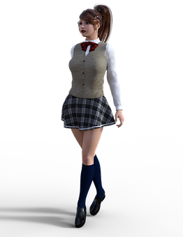 Animated Schoolgirl Uniform PNG with transparent background