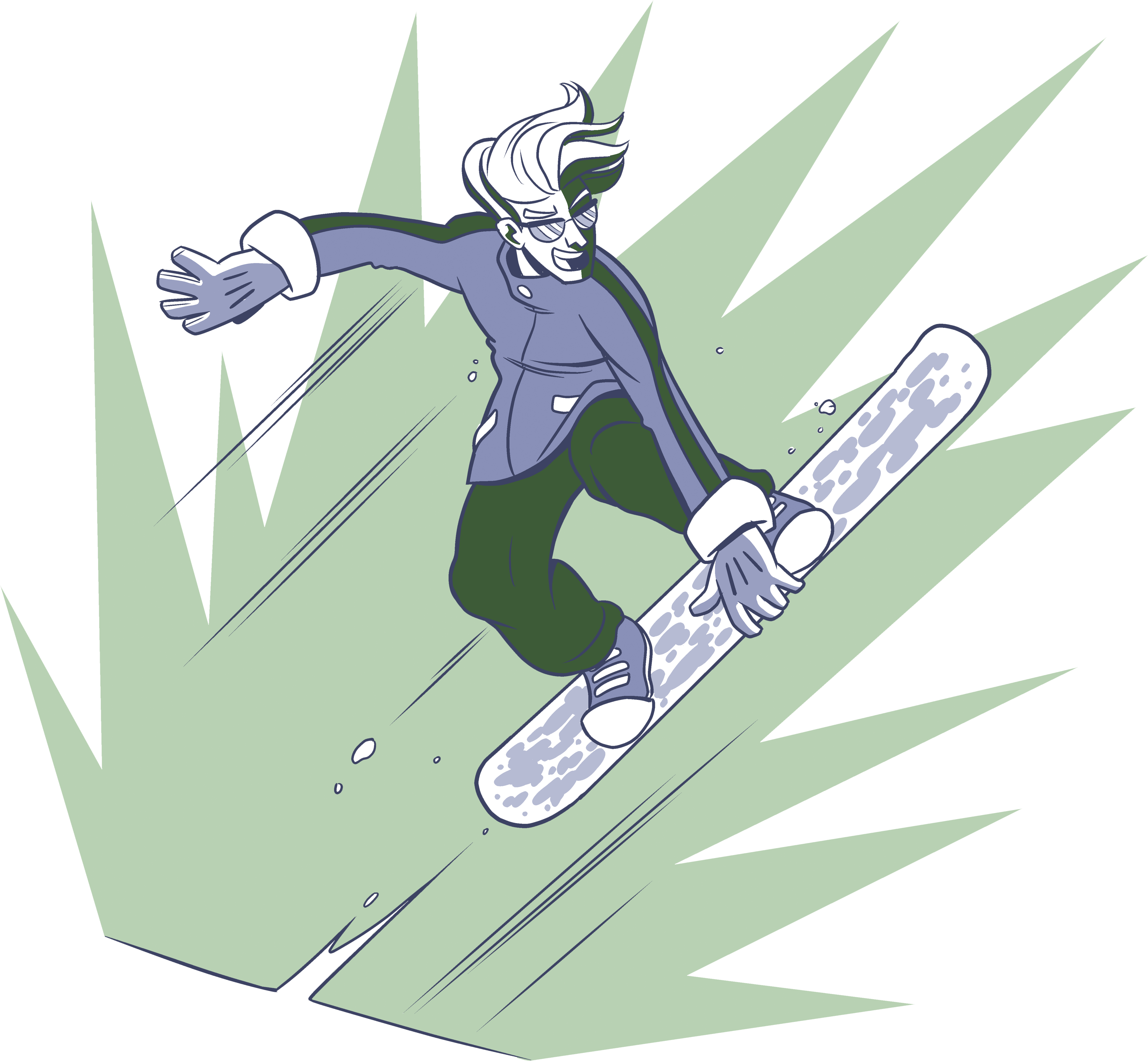 Animated Snowboarder Action Pose PNG with transparent background