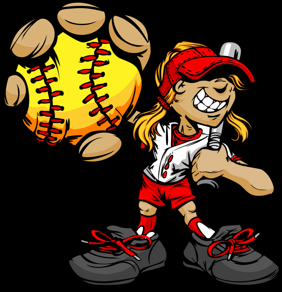 Animated Softball Player Readyto Play PNG with transparent background