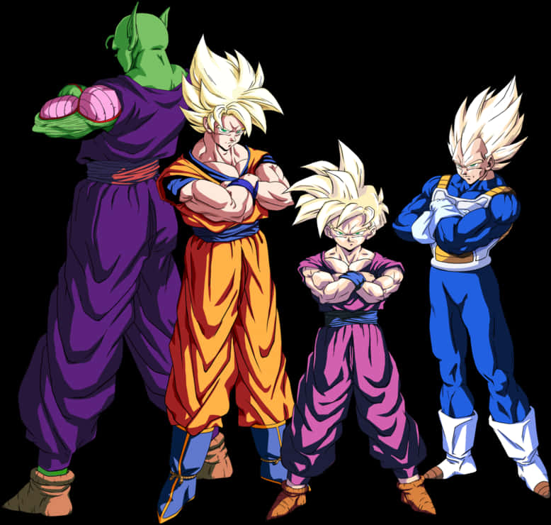 Animated_ Super_ Saiyan_ Group_ Pose PNG with transparent background