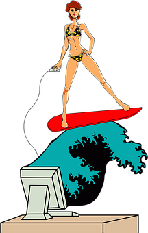 Animated Surfer Girl On Wave PNG with transparent background