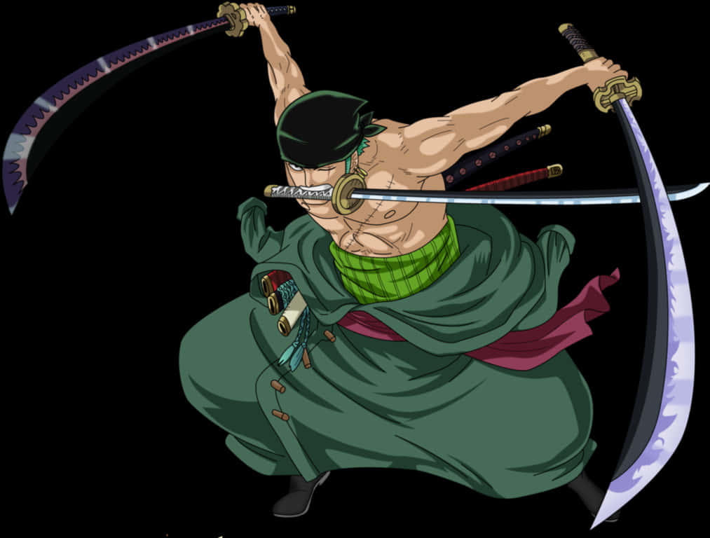 Animated_ Swordfighter_ Triple_ Katana_ Stance PNG with transparent background