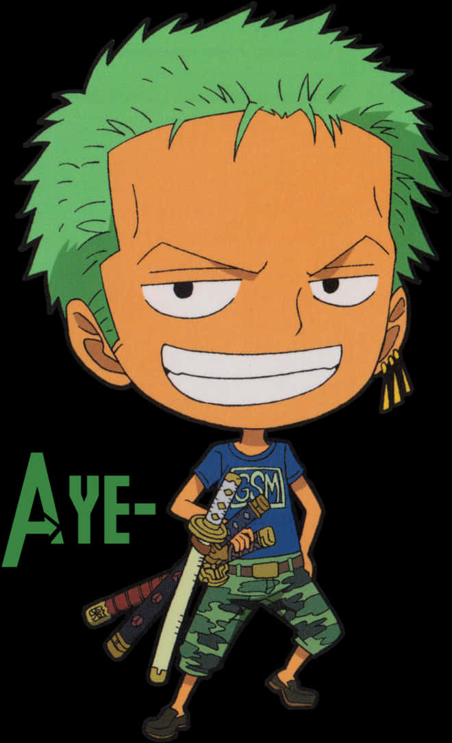 Animated Swordfighter Zoro Stance PNG with transparent background
