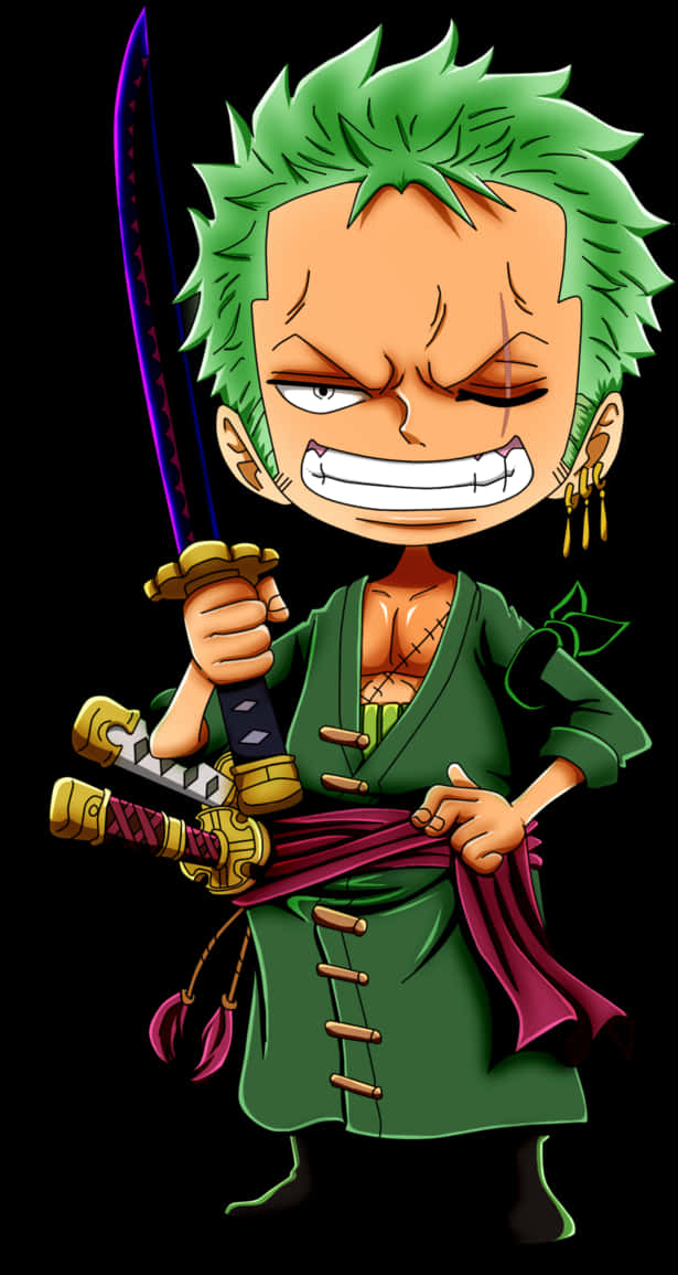 Animated Swordsman Zoro Stance PNG with transparent background