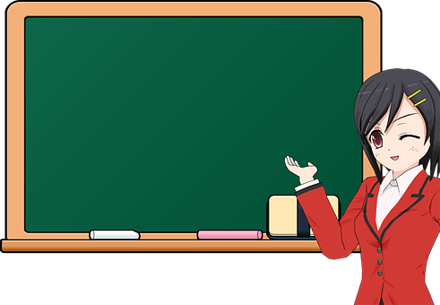Animated Teacher Presenting At Blackboard PNG with transparent background