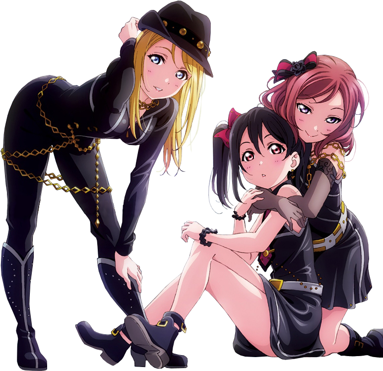 Animated_ Trio_in_ Stylish_ Black_ Outfits.png PNG image with a transparent background, free high-resolution download