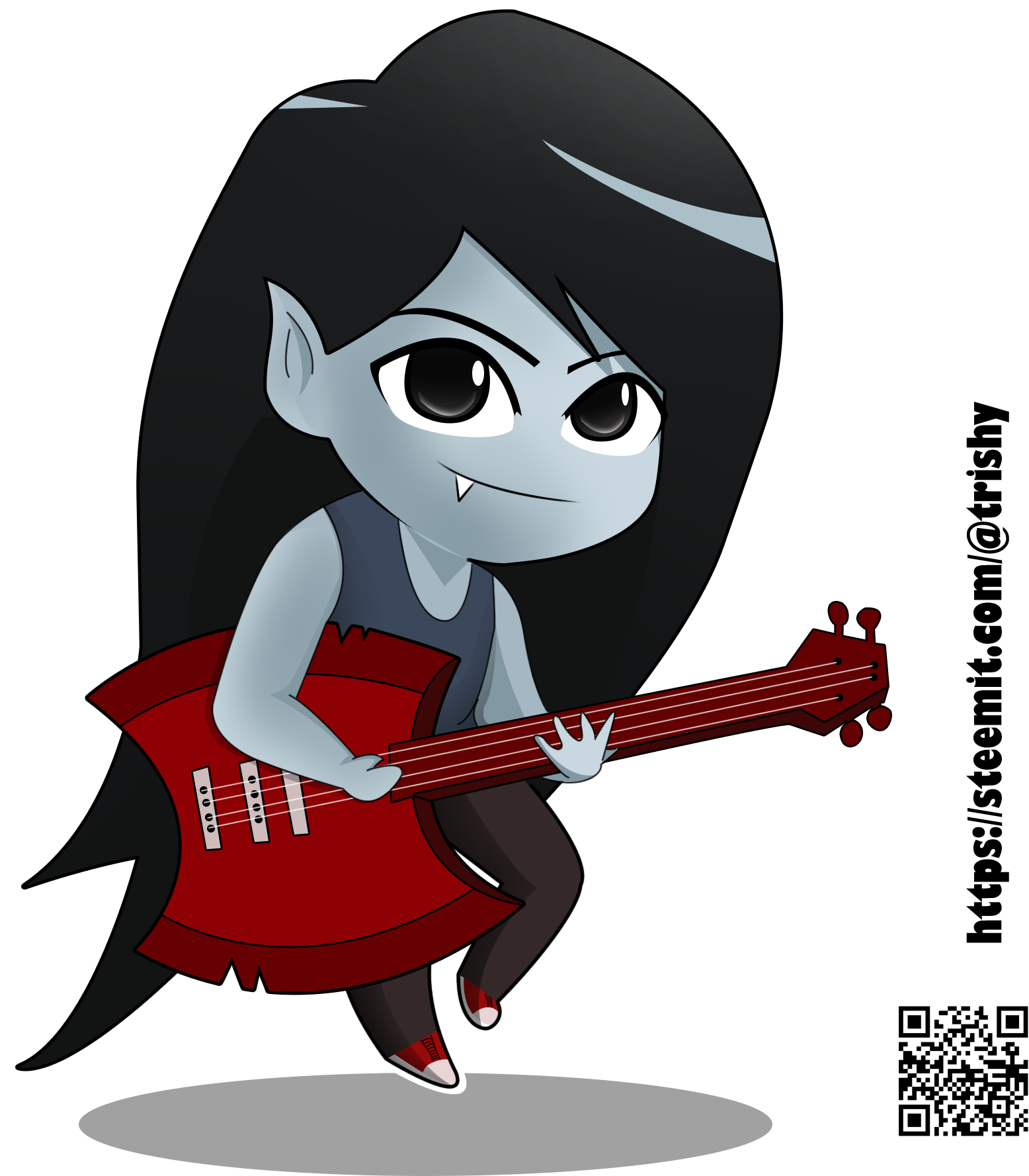 Animated Vampire Girl Playing Guitar