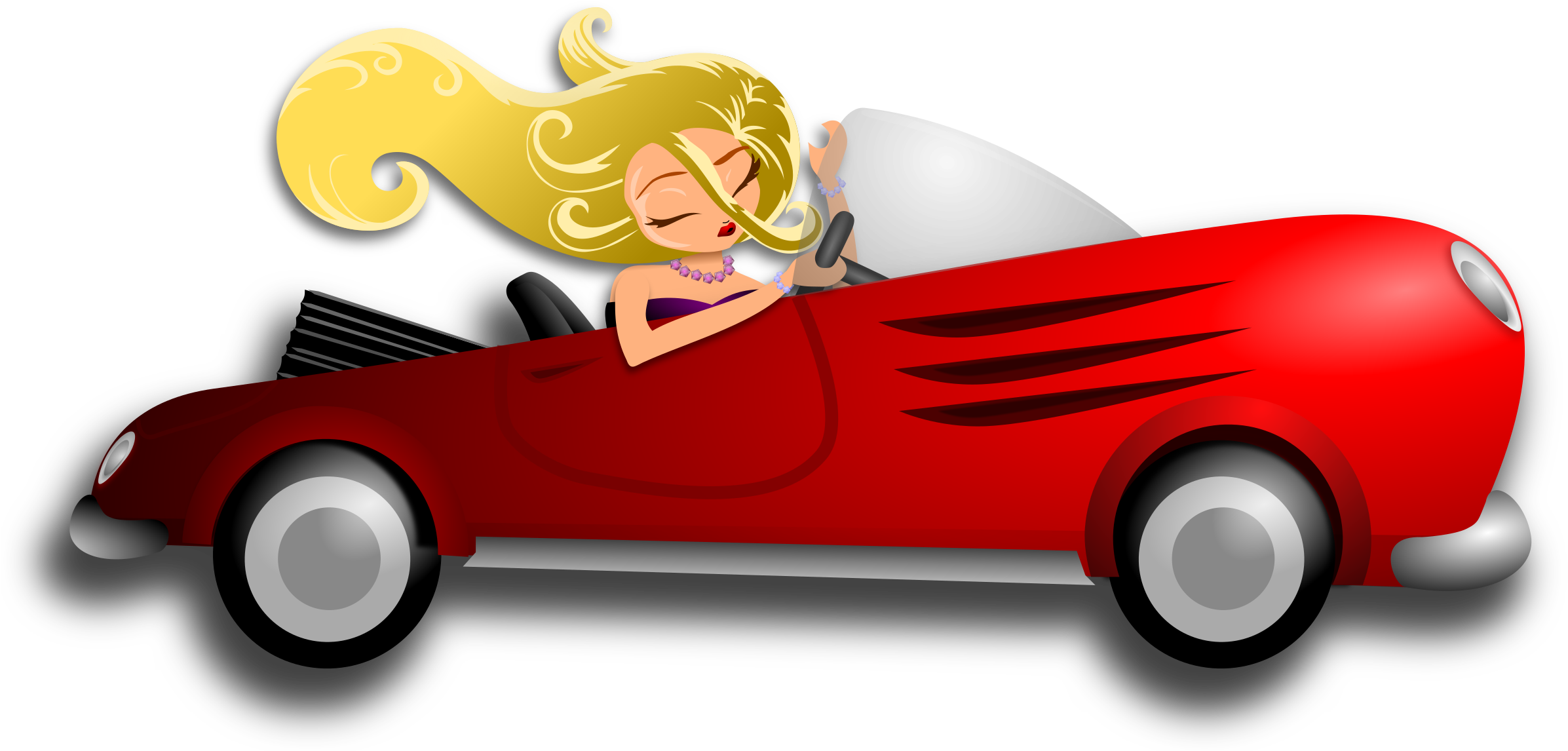 Animated Woman Driving Red Sports Car