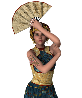 Animated Woman Holding Fan