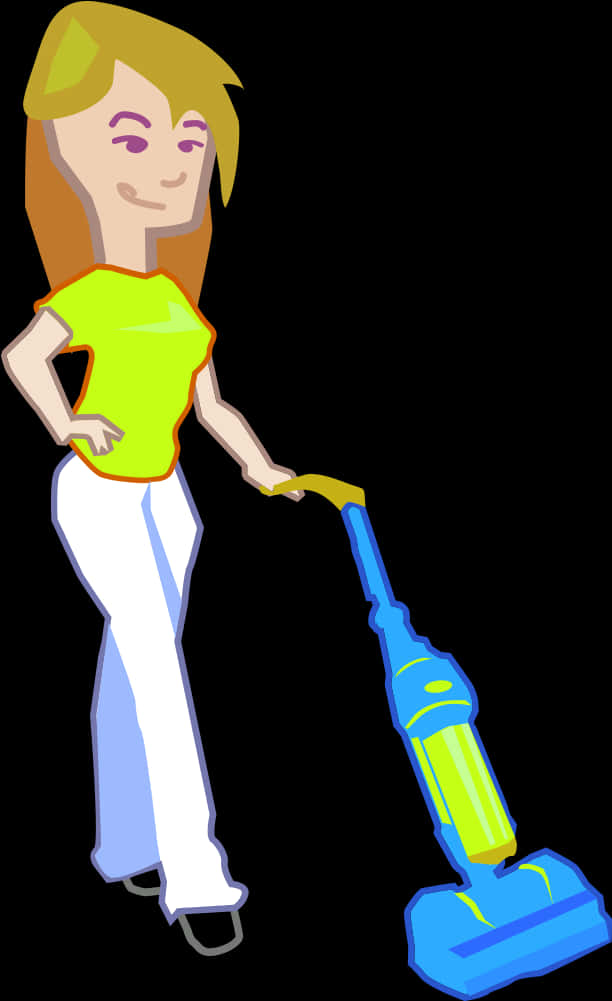 Animated Woman Vacuuming Cartoon PNG with transparent background