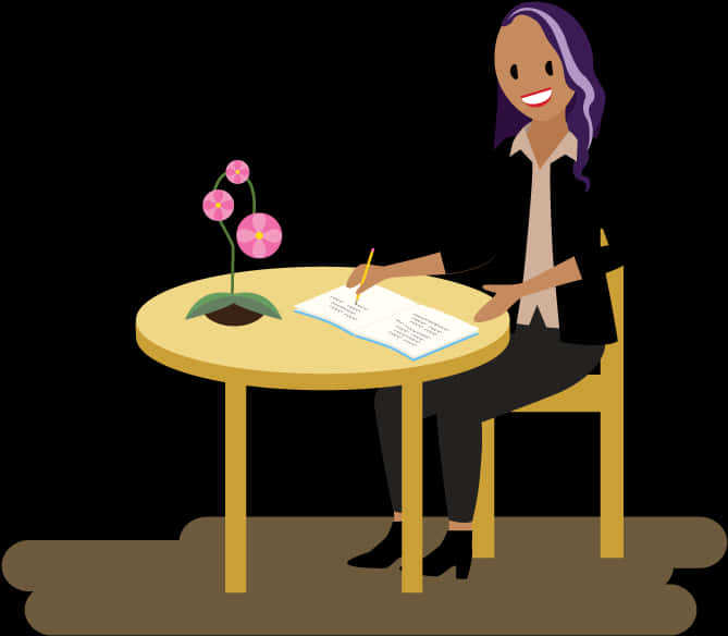 Animated Woman Writingat Desk