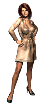 Animated Womanin Gold Dress PNG with transparent background