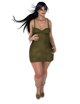 Animated Womanin Green Dress